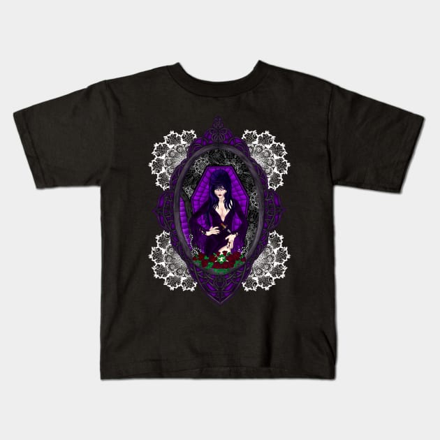 Elvira Mistress of the Dark fanart Kids T-Shirt by FitzGingerArt